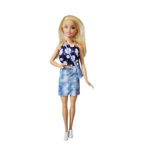 New Blonde Barbie Doll in Flower Top and  Skirt Sneakers  & Handbag